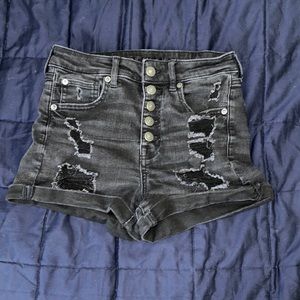 American eagle black ripped button up jean shorts
